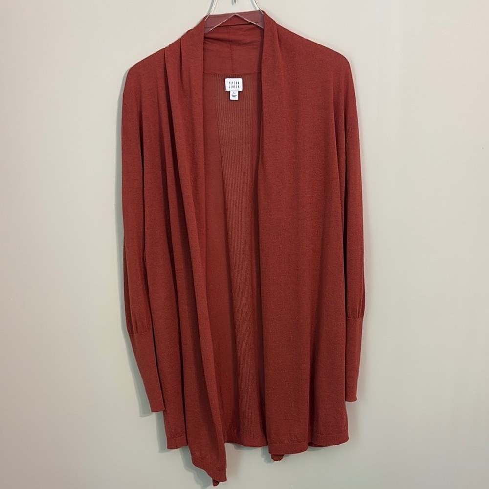 Evereve Peyton Jensen Burnt Orange Cardigan Sweater Open Front Size Large